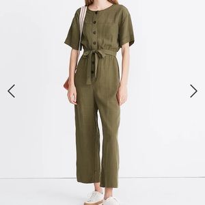 NWT Madewell Short-Sleeve Belted Jumpsuit Olive Green Coverall